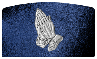 DACRO 516 SL SH BL Silver Praying Hands Shimmer Blue Background